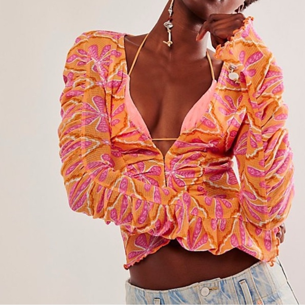 FP Movement by Free People Orange and Pink Blouse